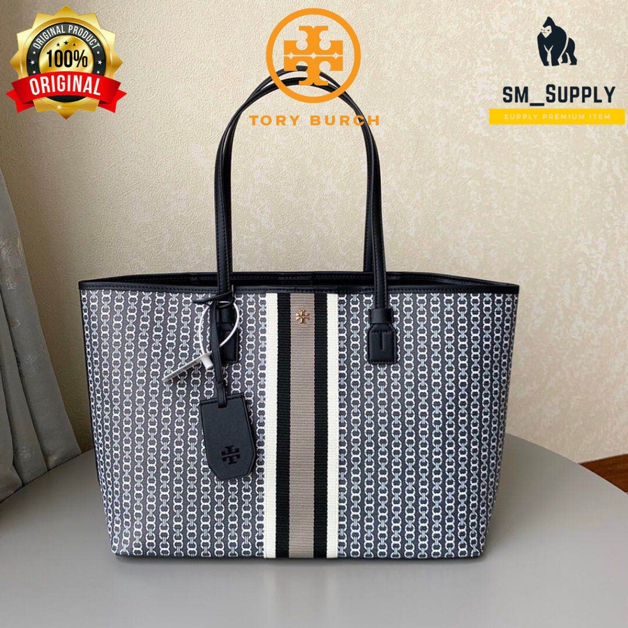 TAS TORY BURCH GEMINI LINK CANVAS BLACK TOTEBAG 100% AUTHENTIC - SMALL