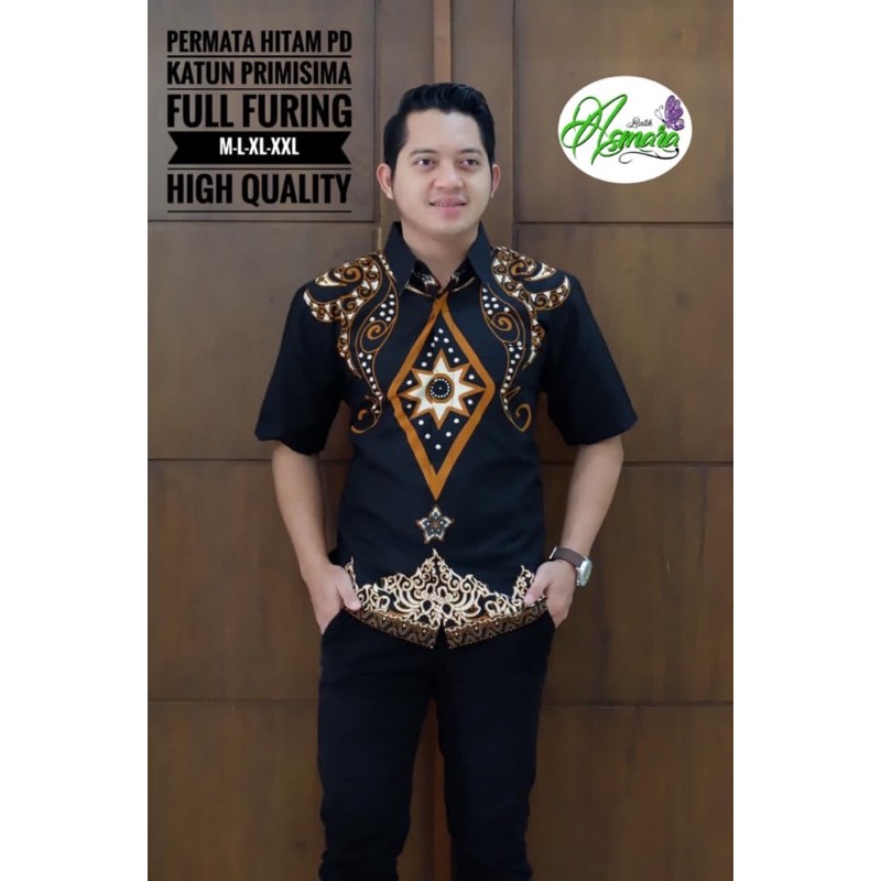 BATIK PRIA PERMATA HITAM LAPIS FURING KATUN HALUS SRAGENN SIZE M-XXL HIGH QUALITY ASLI SOLO