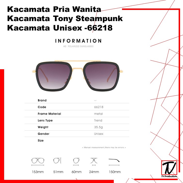 Kacamata Tony Stark Pria /Wanita  Viral Kacamata Tony Stark Steampunk HD Polarized Sunglasses -66218