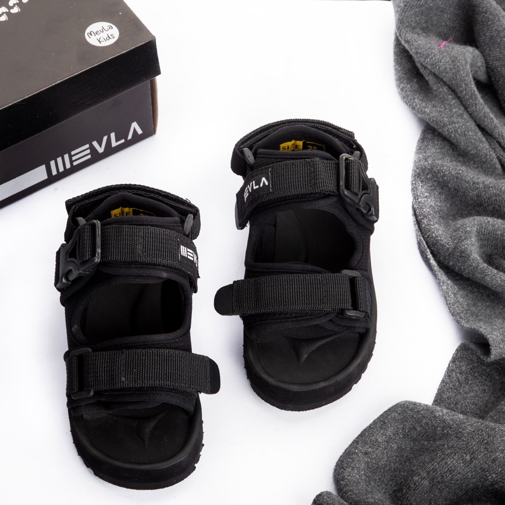 Sendal Gunung Anak Laki Laki Perempuan Original Sepatu Sendal Anak Premium Unisex | Mevla Kids - Davion Black