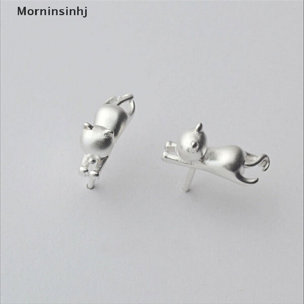 Mornin Fashion Halus Mungil Lucu Kucing Anting Chic Perak Disepuh Kitty Stud Earrings id