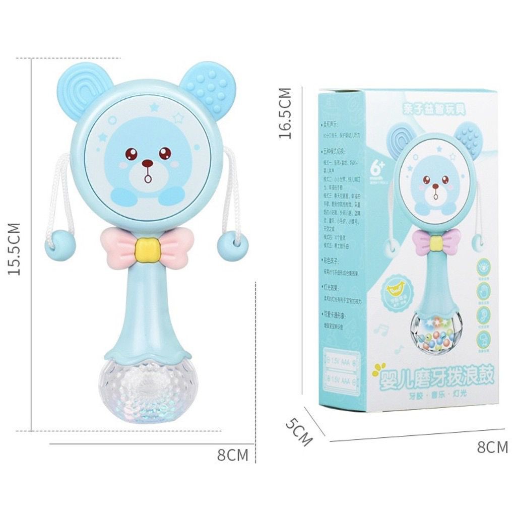 Mainan baby Molar Rattle drum 3in1 musik dan Lampu usia 0+bulan dan 18m+