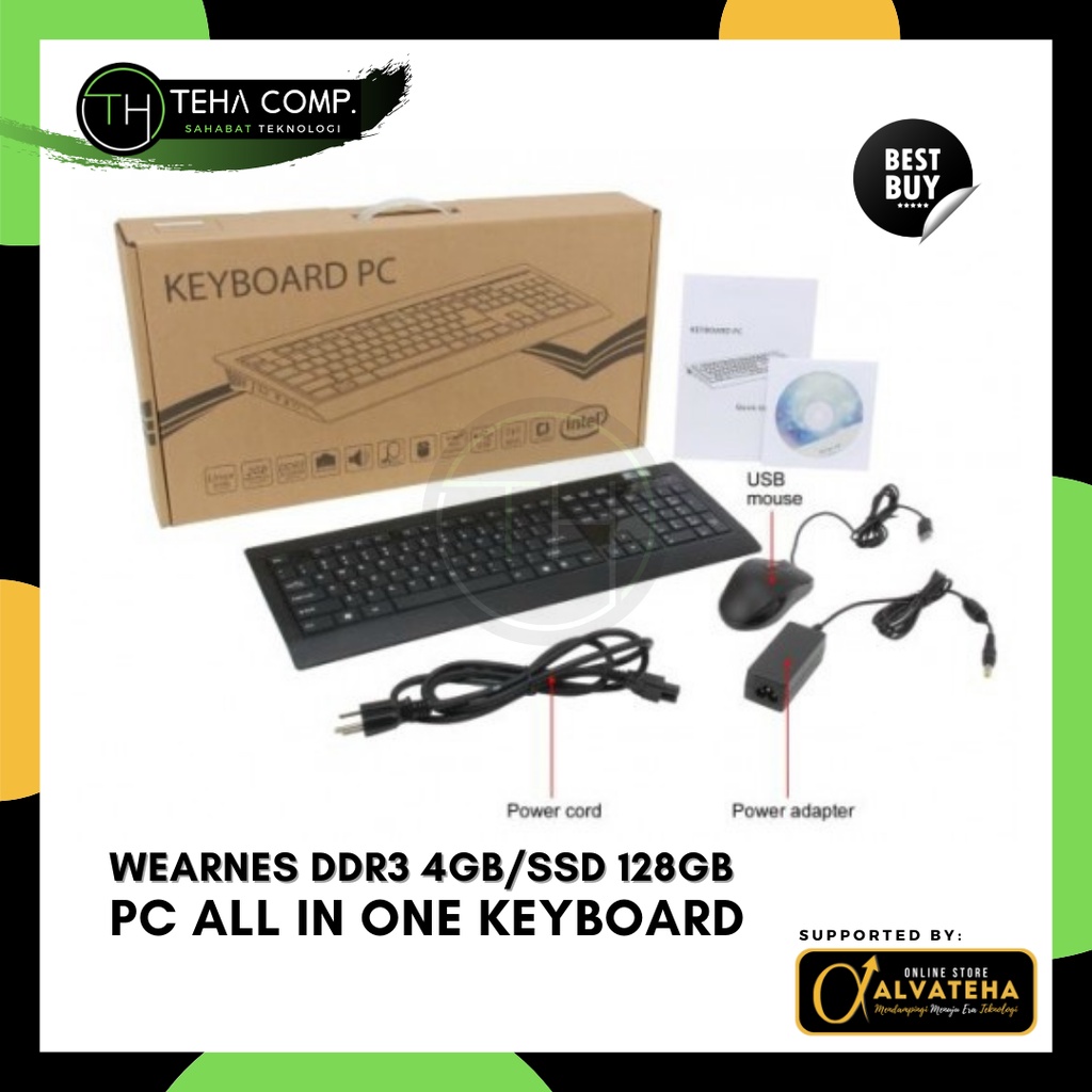 CPU All in One Wearnes Model KEYBOARD Wifi PC Mini CPU Komputer AIO - 4GB 128GB