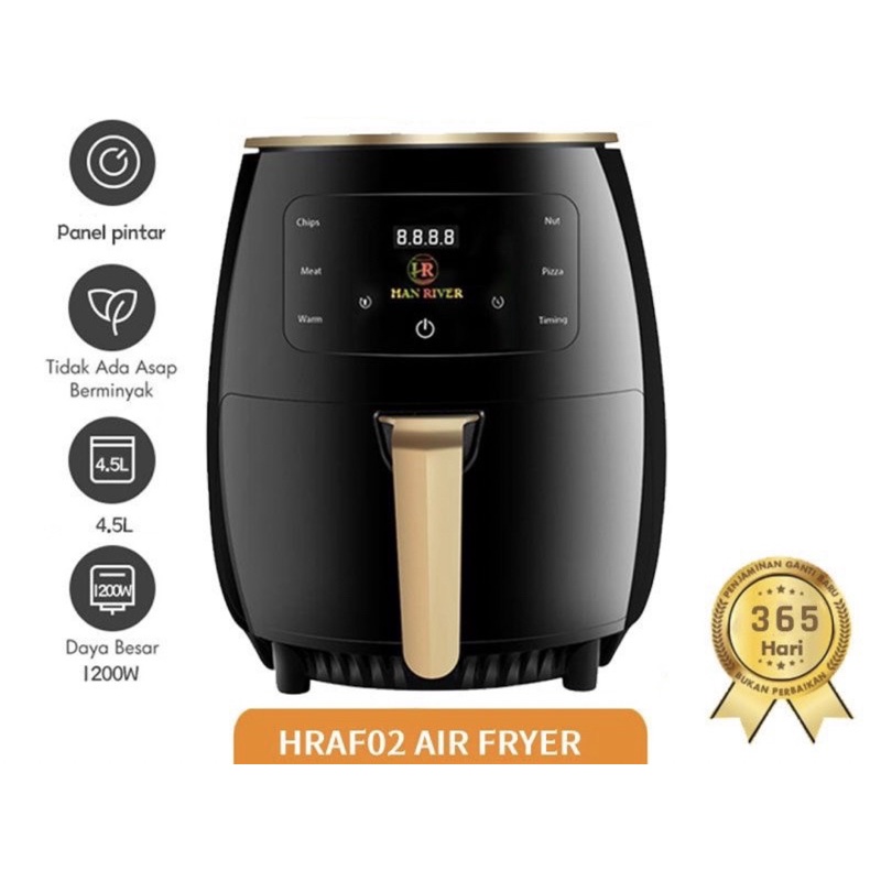 HAN RIVER Layar sentuh multifungsi HRAF02BK Air Fryer 4.5 L/ Mesin Penggoreng tanpa minya 1200watt