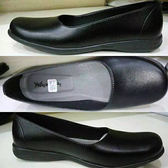  Sepatu  Flat Pantofel  Wanita  Fullblack Mono Hitam Sekolah  