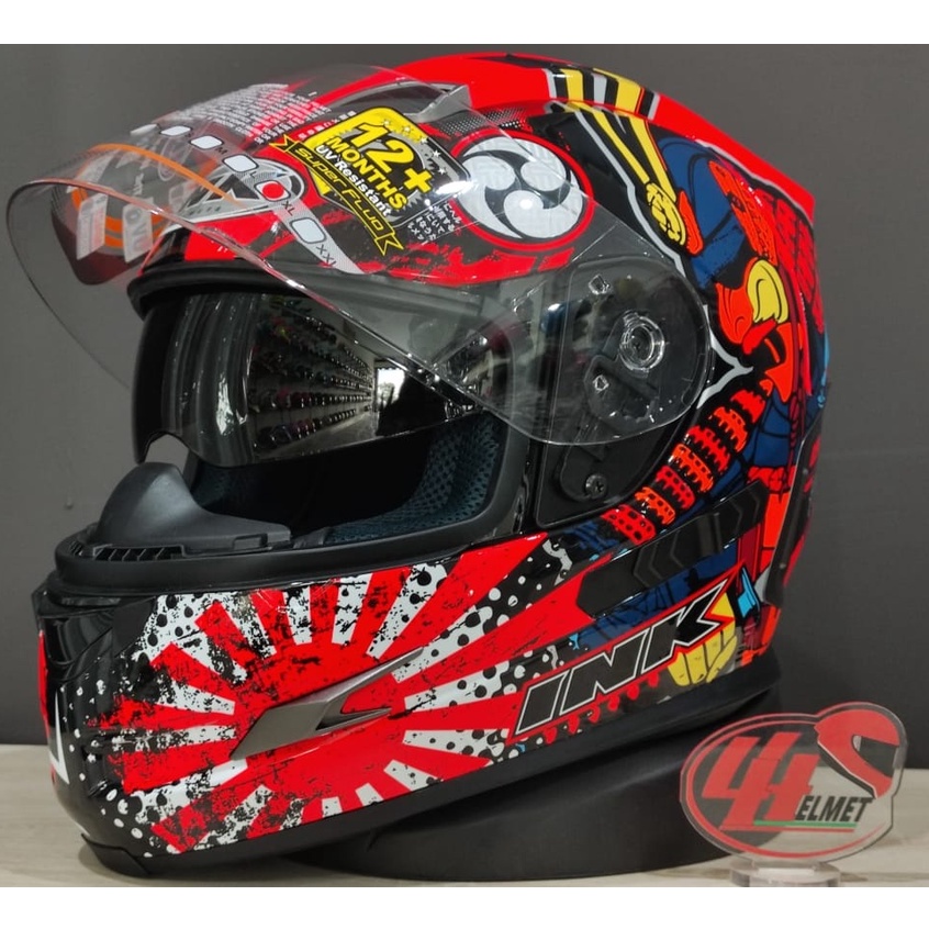 Helm INK Stealth Motif Samurai Full Face BLACK ORANGE  Double Visor