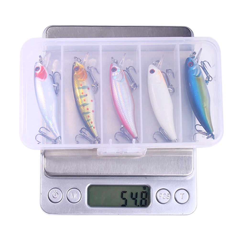 Hengjia 5pcs Umpan Pancing Ikan Minnow 3D 6cm / 4.3g Bahan Plastik Dengan 2 Kail