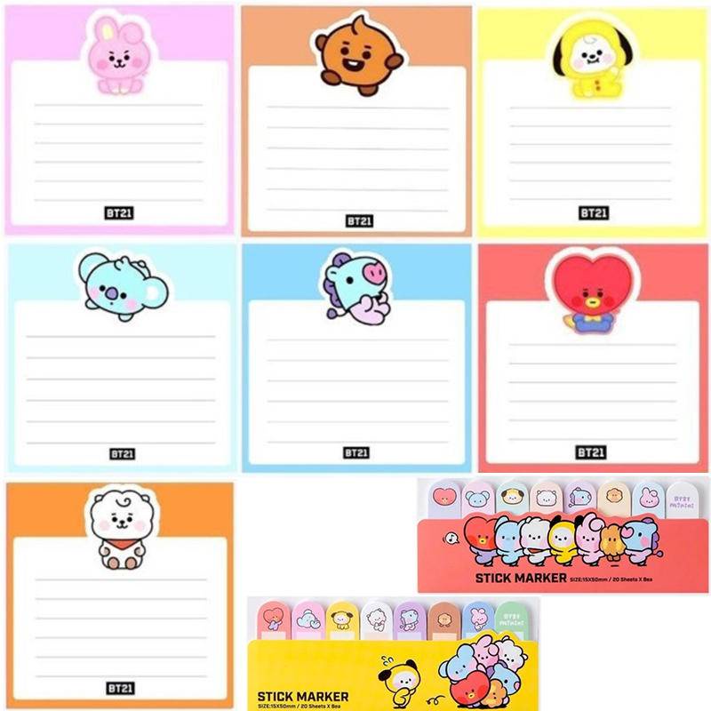 8gaya KPOP BTS Lucu Kartun Memo Pad Stiker Decal Sticky Notes Scrapbooking Diy Kawaii Notepad Diary CHIMMY COOKY KOYA MANG RJ SHOOKY TATA In Stock New Arrival