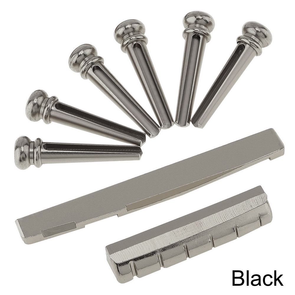 6pcs Bridge Pin Dan Saddle Nut 2 Warna Bahan Zinc Alloy Untuk Gitar Akustik Folk