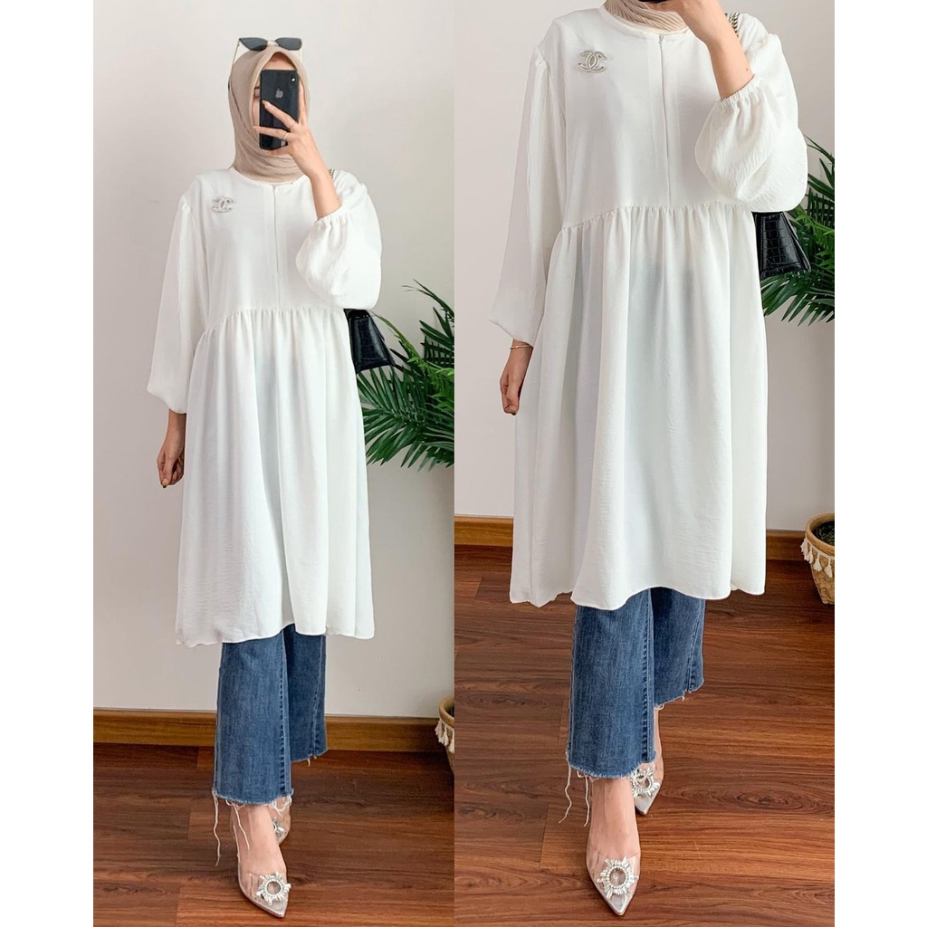 FARA LONG TUNIK CASUAL / ATASAN WANITA BAHAN ADEM CRINKLE / TUNIK TERBARU / ATASAN TUNIK TERMURAH / TUNIK POLOS