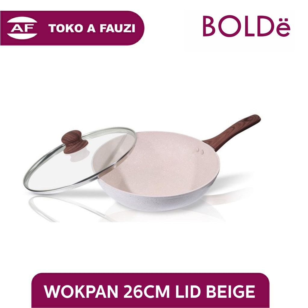 BOLDE WOK WITH GLASS LID BEIGE GRANITE SERIES 26CM