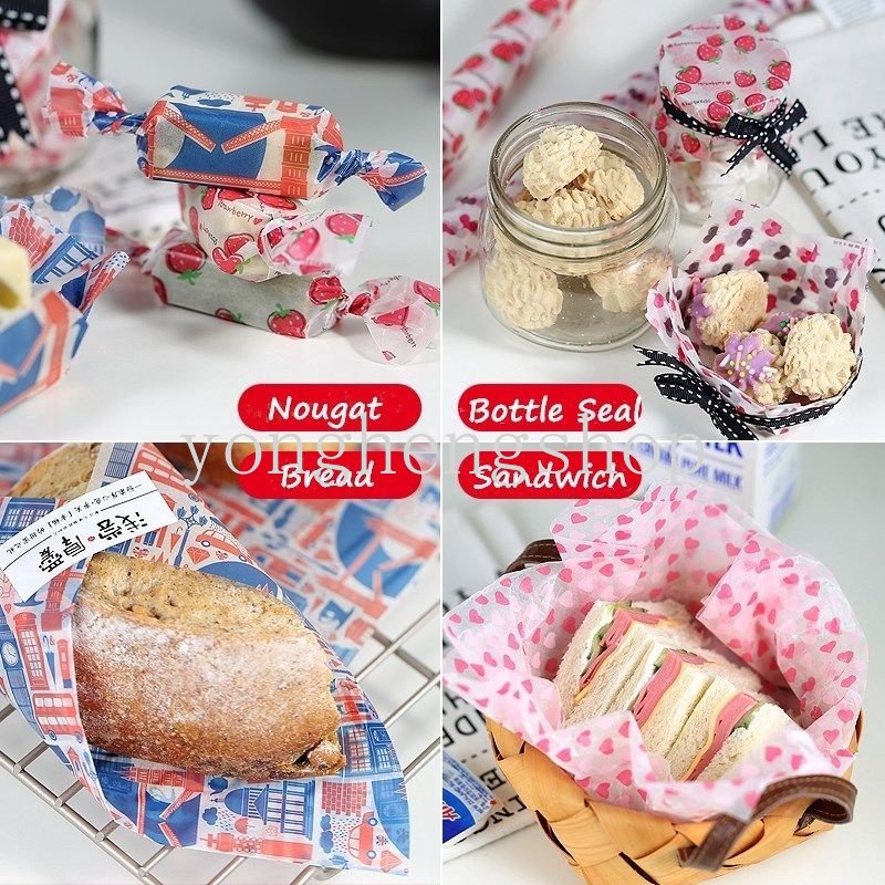 10 / 50 Pcs Kertas Pembungkus Makanan Roti Sandwich Burger Kue Dessert Tahan Minyak