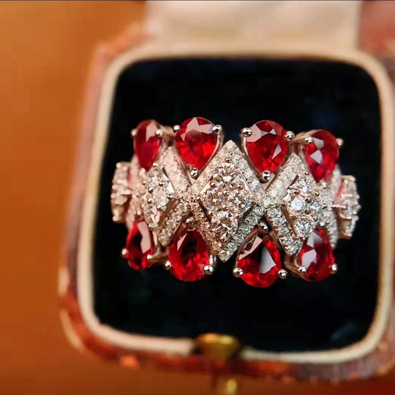 Cincin Wanita Desain Merpati Hias Ruby Darah Imitasi Gaya Retro Untuk Pernikahan / Banquet / Cocktail