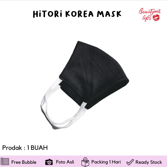 Hitori korea mask black masker kain murah anti debu - earloop anti polusi 3 ply / masker kaken jepan