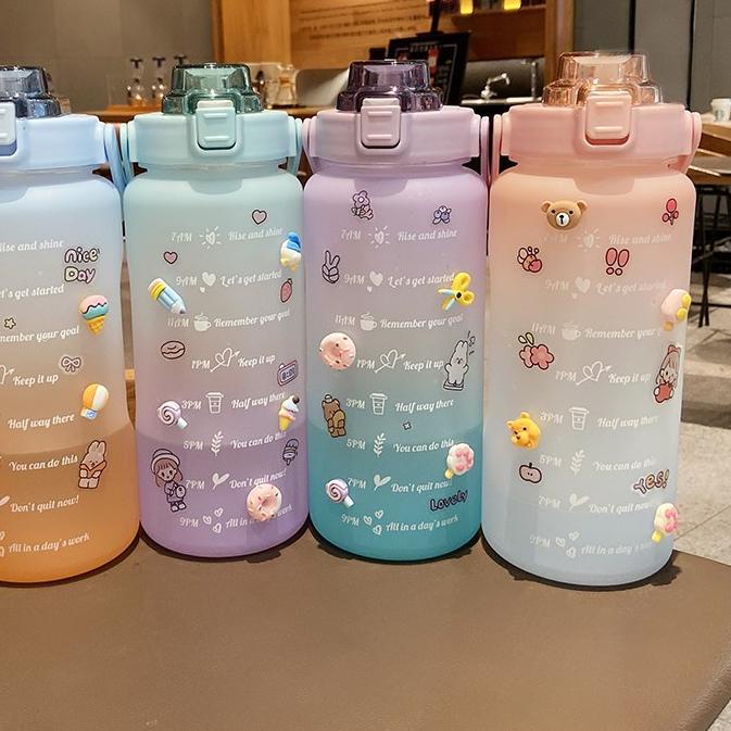 ♪ Botol Minum Jumbo 2 Liter Viral Motivational Water Bottle Motivasi 2000ml P09 ➾