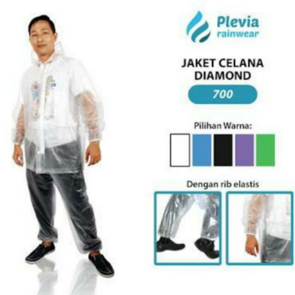 Setelan Jas Hujan Baru Jaket Celana Tranparan Warna Plevia Diamond - Jas Hujan Remaja Karet