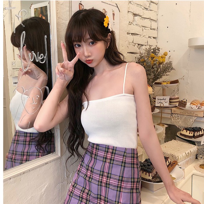 Korean Tank top rajut polos crop top kain keren