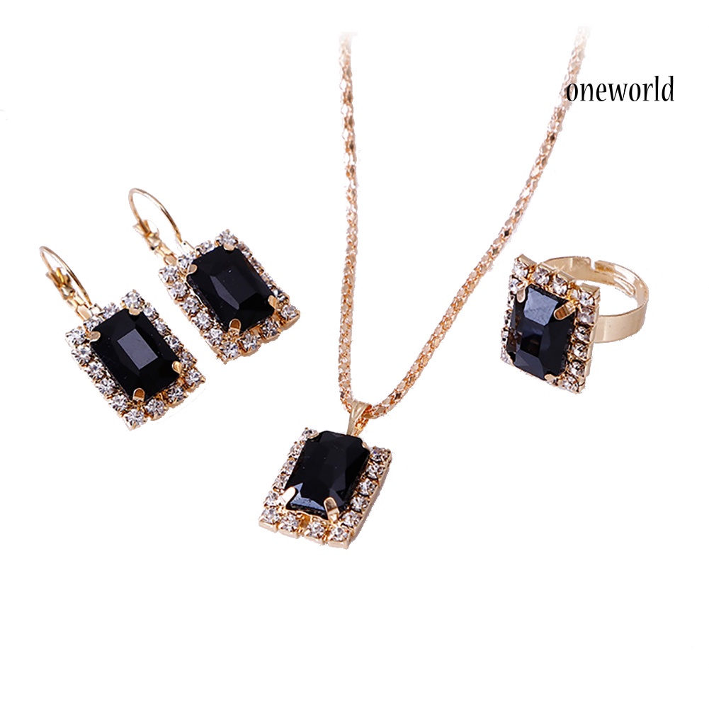 OW@ Fashion Jewelry Set Women Banquet Wedding Party Necklace Earrings Finger Ring