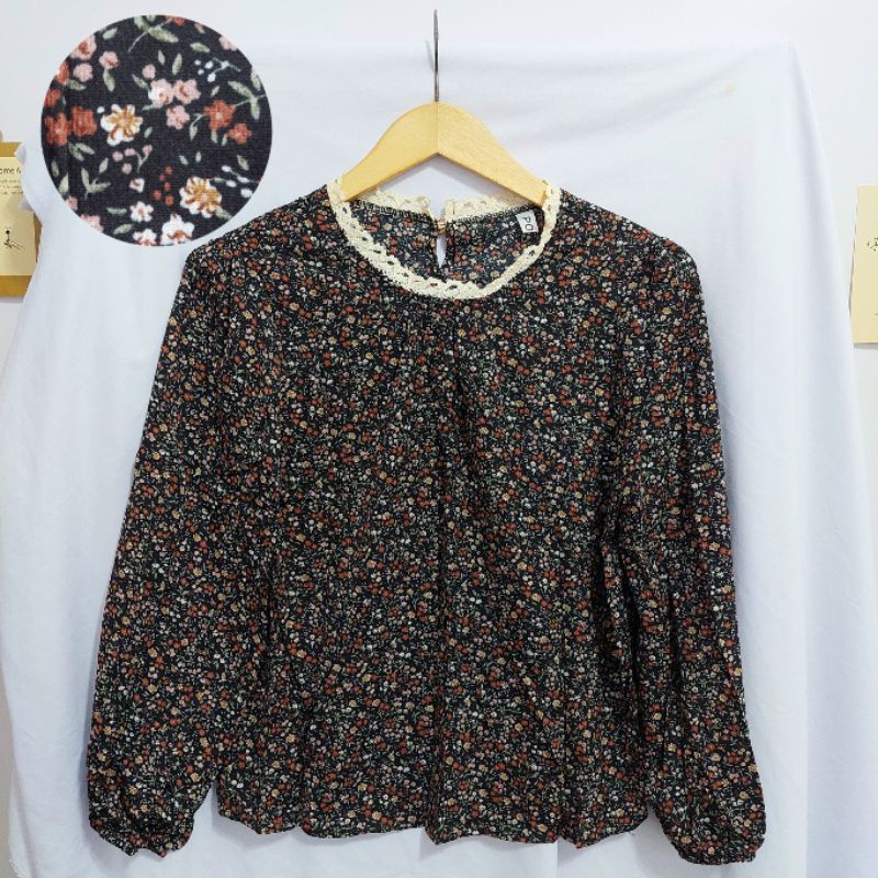 【BISA COD】Chiffon Lace Floral Blouse wanita Lengan Panjang summer atasan blus import cewek-Motif 46