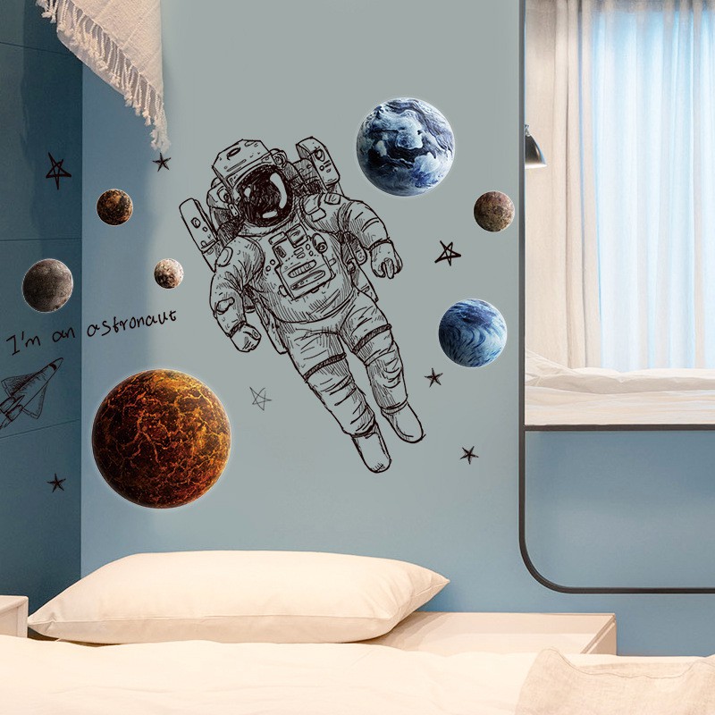 Reliza Wall Sticker Planet Astronot Bulan Bintang Stiker Dinding LDR38335