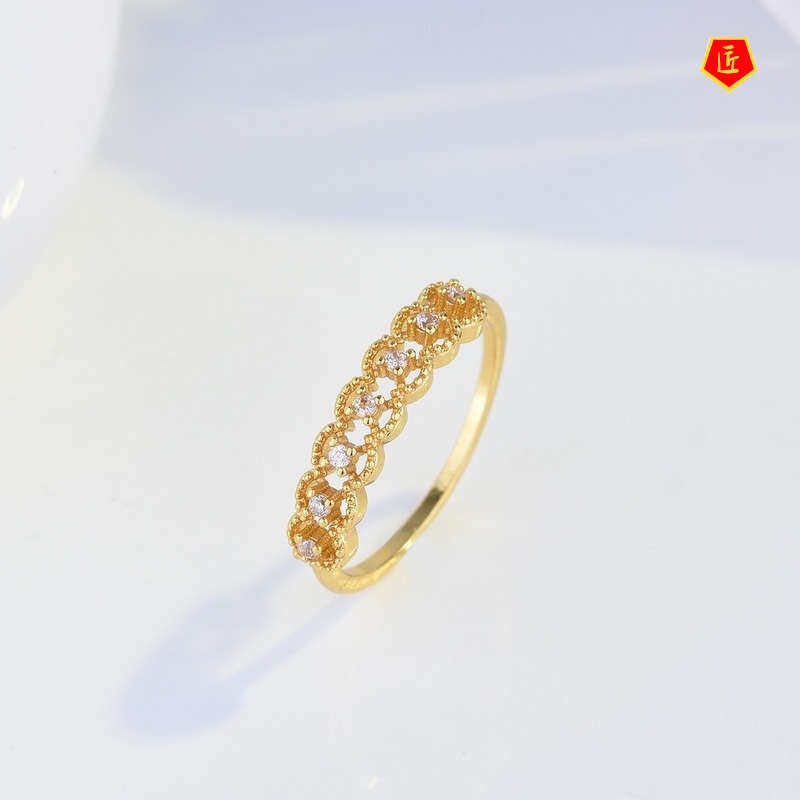 [Ready Stock]Vintage Simple Lace 18K Gold Diamond Ring Women's Fashion