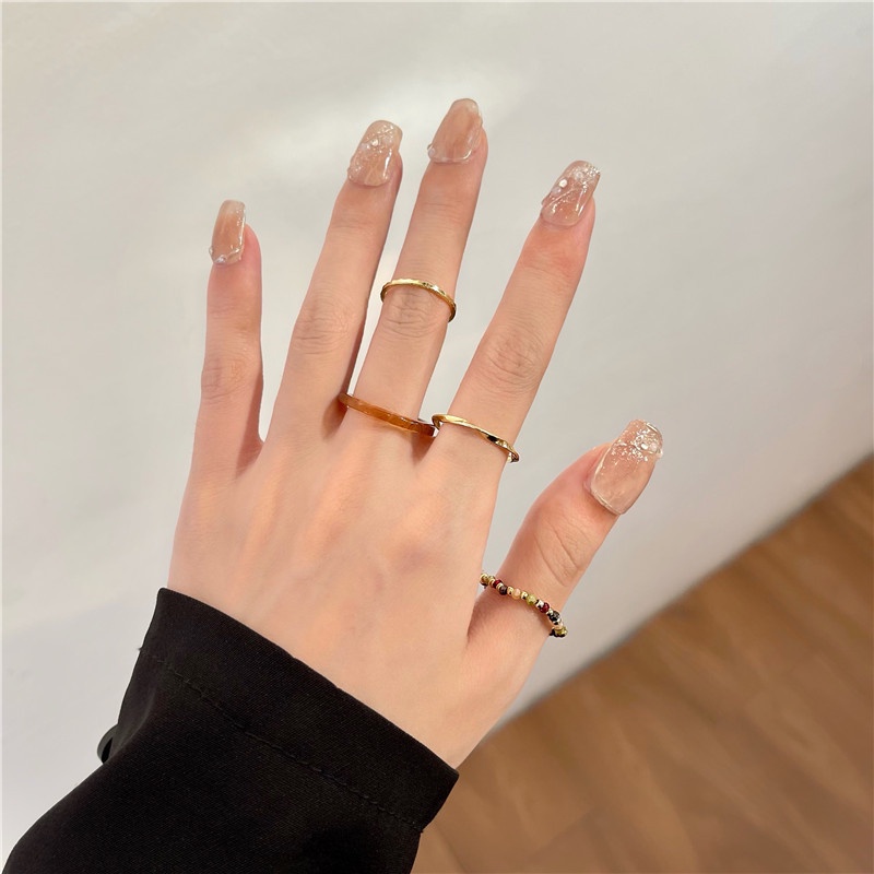 Cincin Model Tumpuk Warna Polos Gaya Korea Untuk Wanita