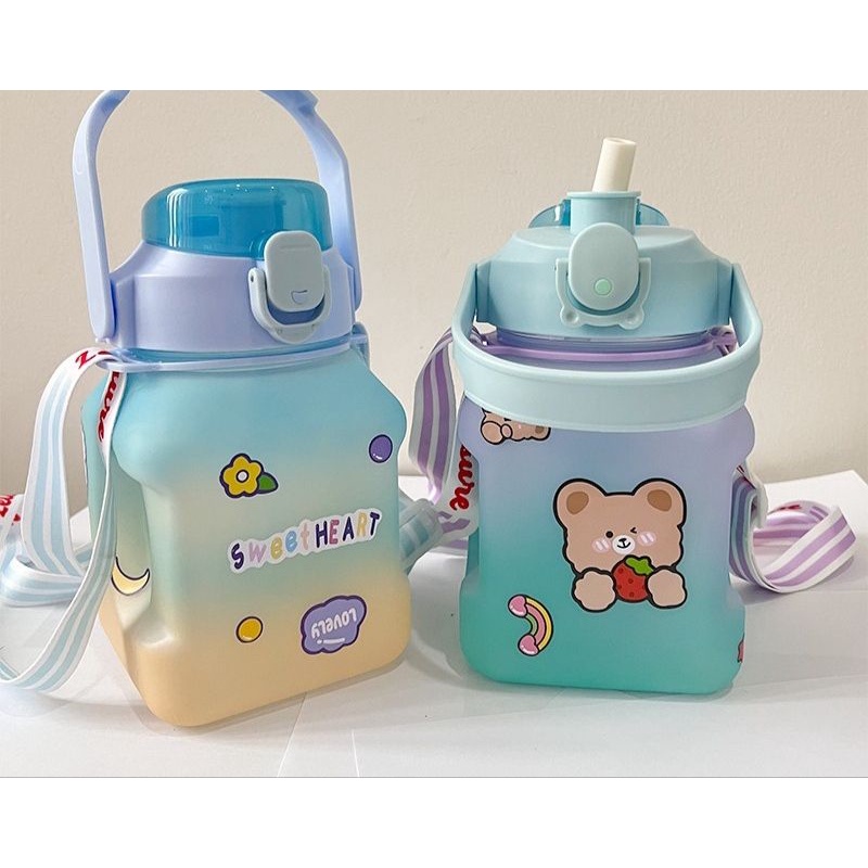 Botol Minum Kotak 1000 ML Botol Minum Viral Botol Pelangi Botol Minum Motivasi