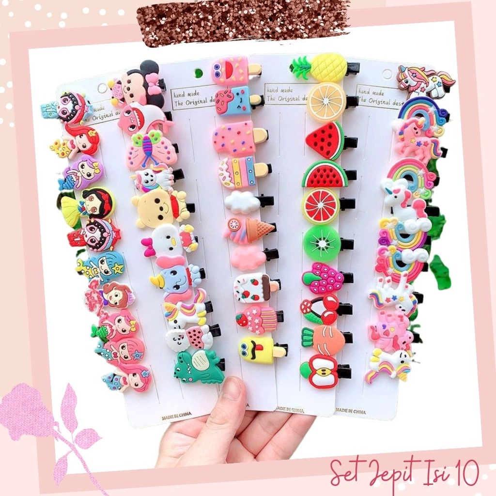 Jepit Rambut Anak Perempuan 1 Set isi 10 Pcs Hair Clips Karakter Motif