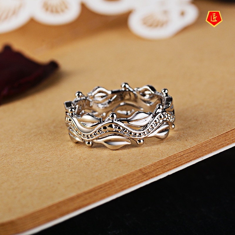 [Ready Stock]Creative Floating Carving Silver Ring Simple Personality