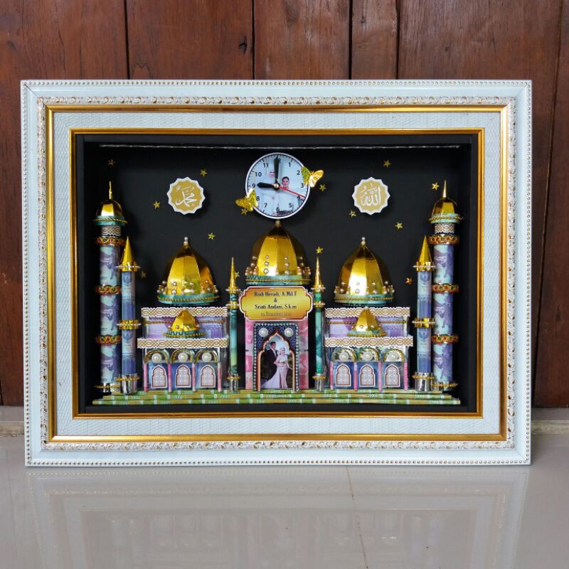 mahar masjid panjang 35 x 50 cm, jam + lampu