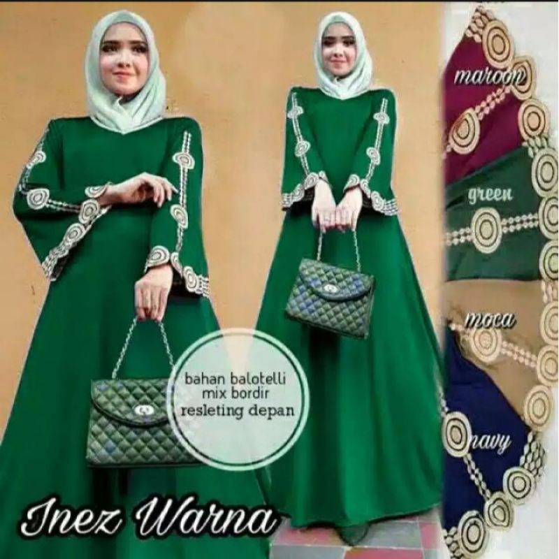 Gamis Inez Bordir BAHAN CRINKLE AIRFLOW PREMIUM M L XL