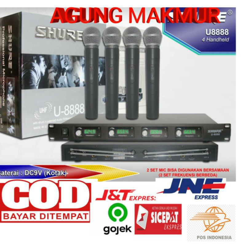 Mic wireless Shure U 8888 ( 4bh mic ) shure U8888 4channel 4mic pegang pegang handhled