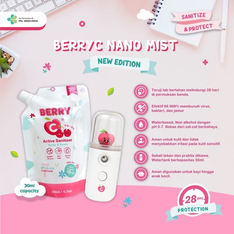 BERRYC Bundle Pack Nano Mist Sprayer + Sanitizer Refill 200ml