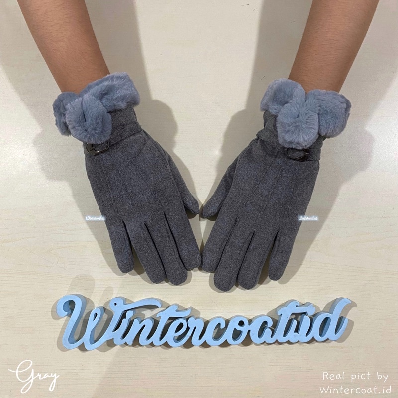 Gloves winter wanita suede fur hangat import sarung tangan cewek fashionable musim dingin