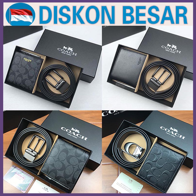 Coach sabuk + dompet kombinasi pria fashion sabuk kulit dompet set kotak hadiah