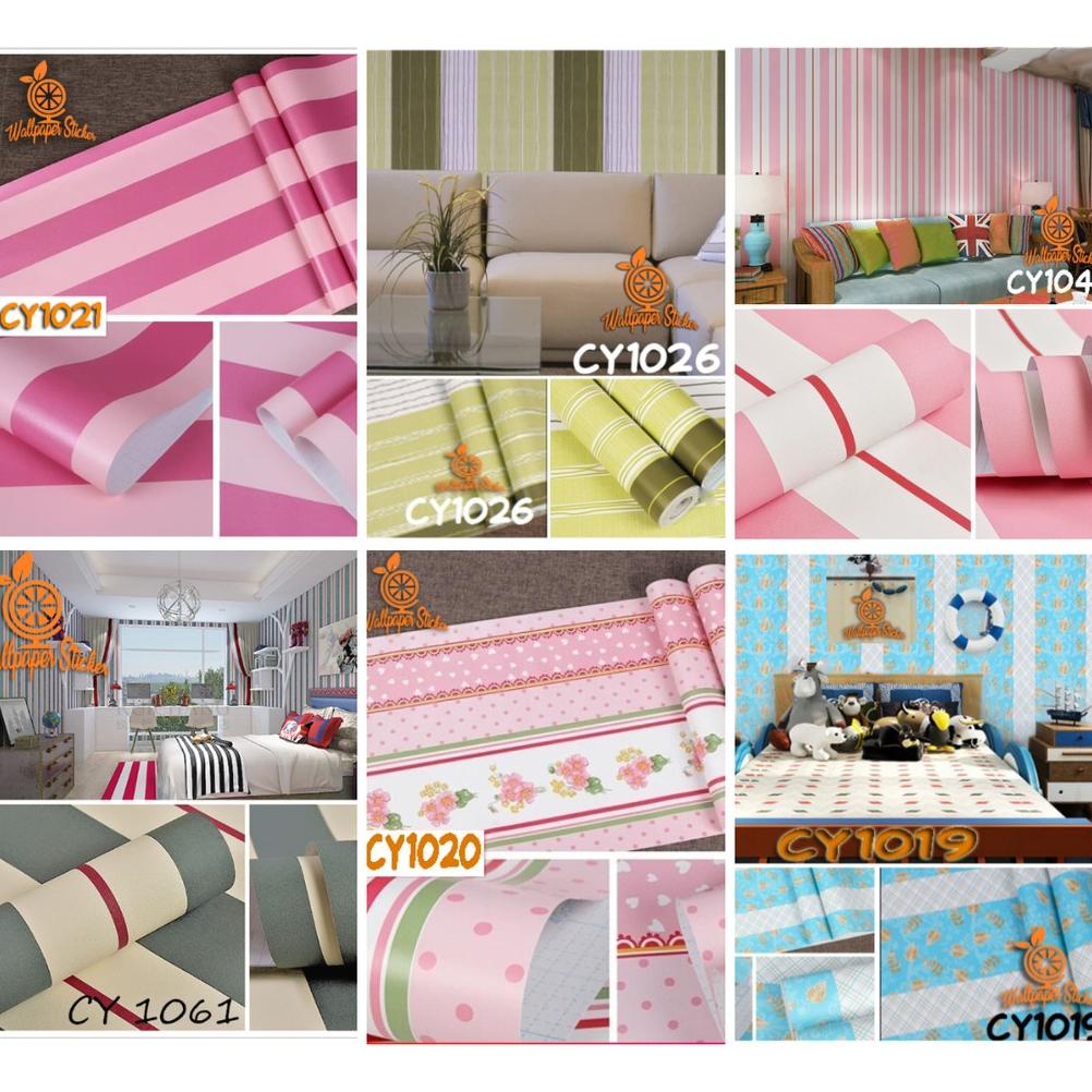 Wallpaper Dinding Kamar Tidur Aesthetic Stiker Dinding 10 meter Wallstiker Motif Salur