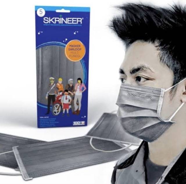 Masker Skrineer Gray Earloop karet /masker wajah untuk penutup mulut Earloop Mask grey