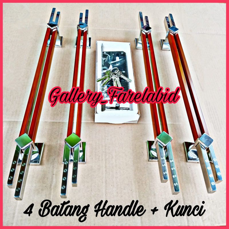 Handle Pintu Rumah Stainless Steel Grafir 60 Cm Full Set Body Kunci Gagang Pintu Modern 45 Cm Set Bodi Pelor Pegangan Pintu Kupu Tarung Pull Set Body Kunci Tarikan Pintu Utama Rumah Minimalis