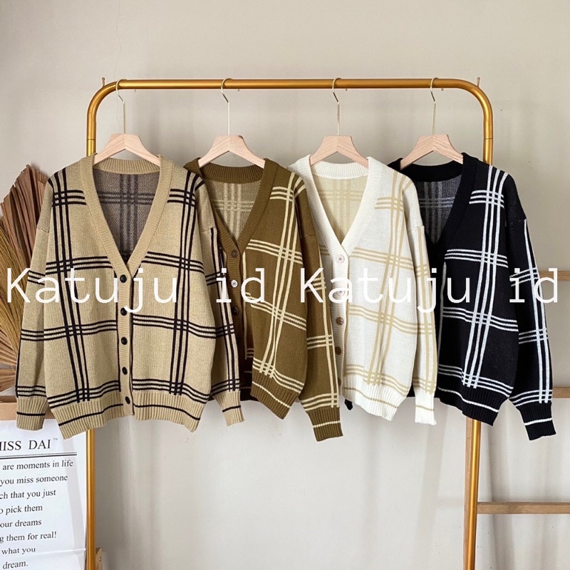 CARDIGAN RAJUT  MINGYU OVERSIZE KANCING SQUARE | OUTER OUTWEAR KNIT MOTIF GARIS TEBAL