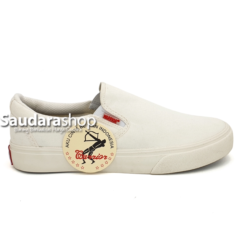 Sepatu Warrior Arthur White / Sepatu Warrior Slip On Putih / Warrior