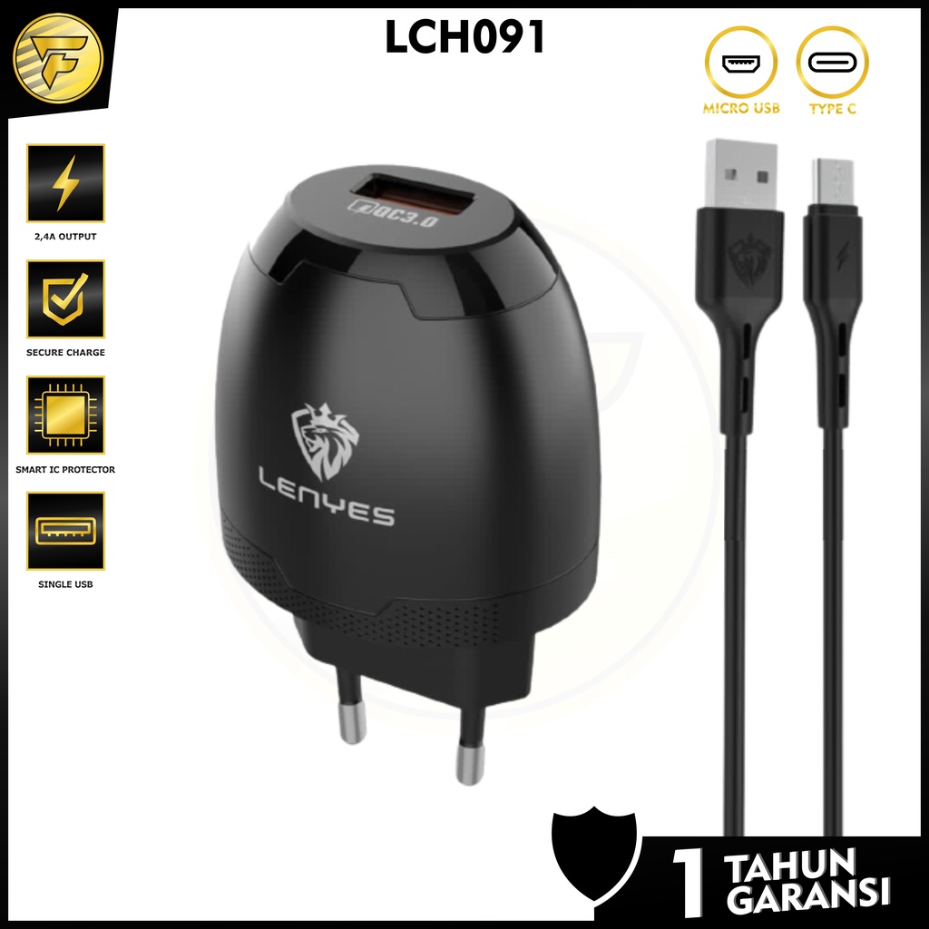 LENYES LCH091 Charger 3A Fast Charging kabel Type C Micro USB cas universal HP Android original