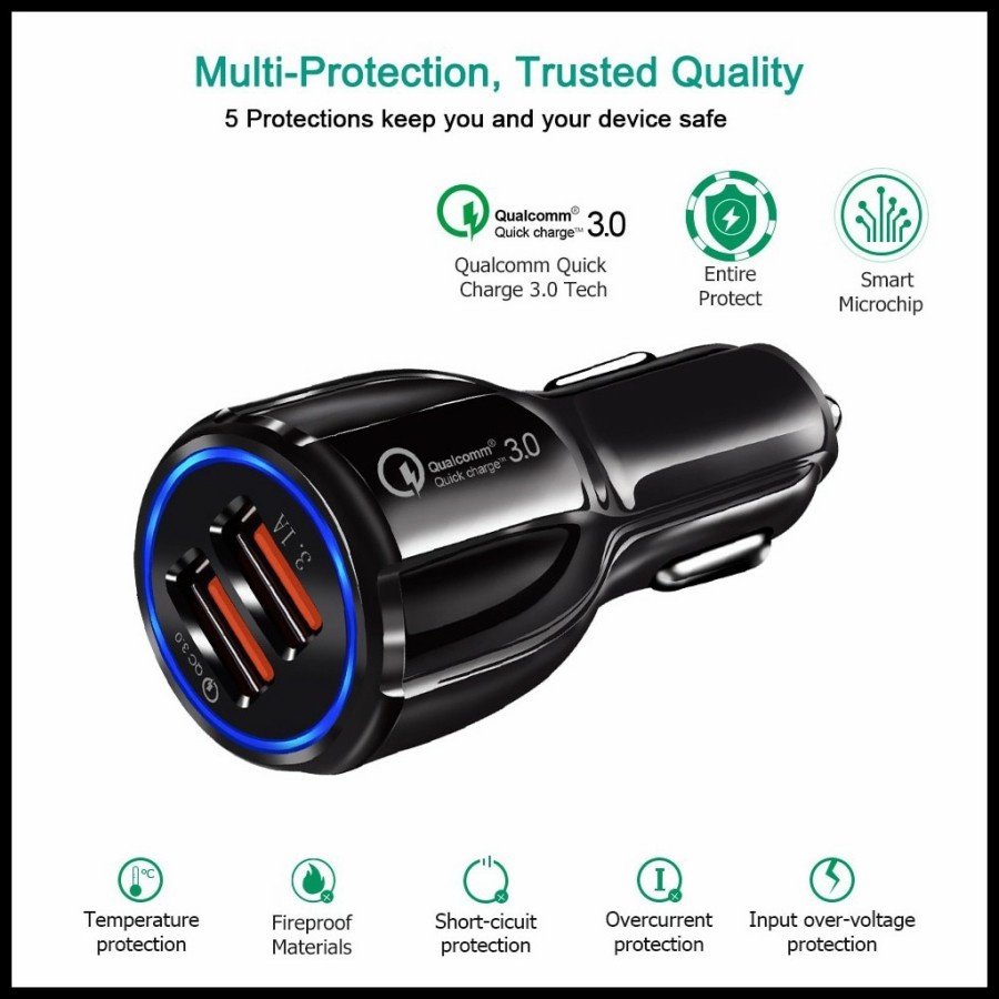 CHARGER MOTOR MOBIL FAST CHARGING CAR CHARGER 6A QUICK CHARGE QC 3.0
