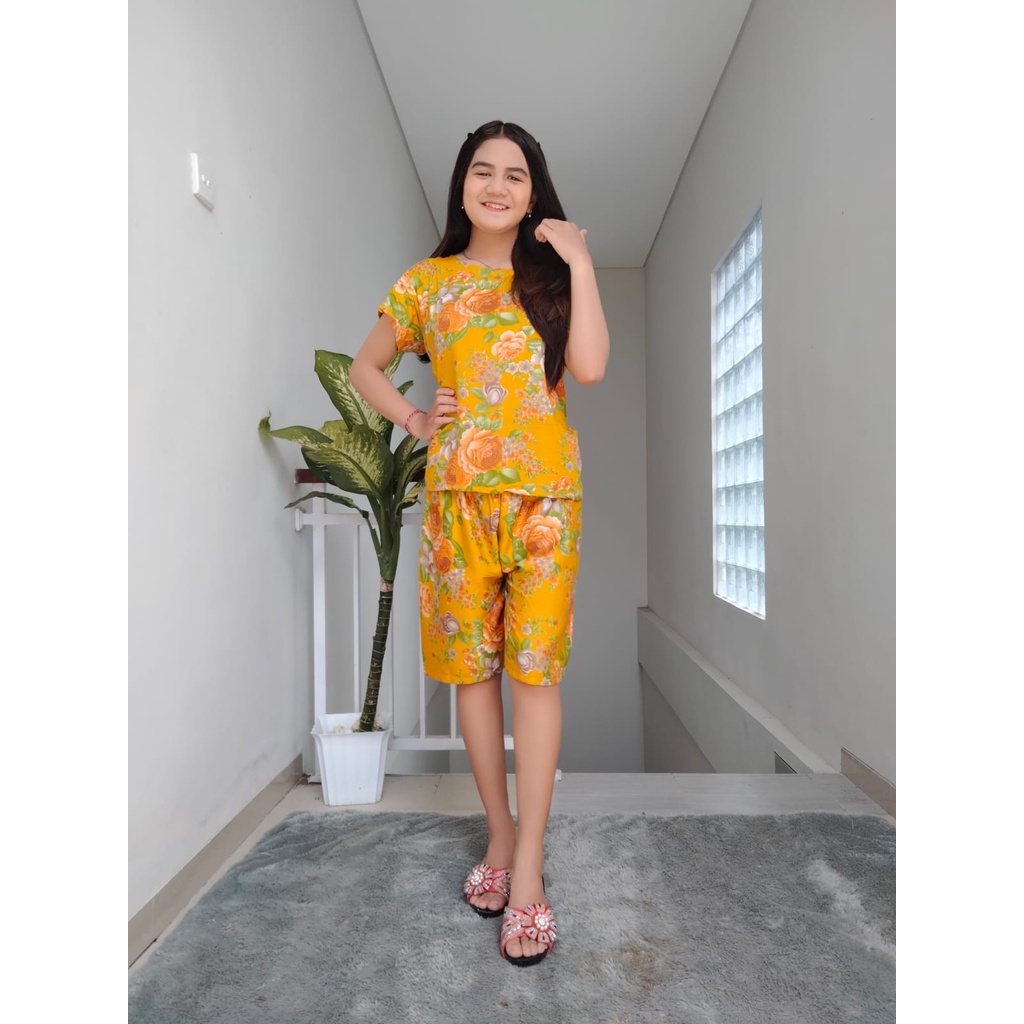 Piyama Pendek Cindy Rayon Super 03-KUNING ORCHID