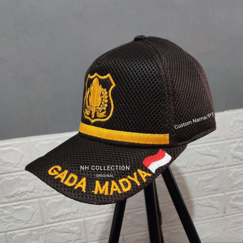 Topi SECURITY/SATPAM GADA MADYA Terbaru Coklat Tua Jaring Custom Nama Dan PT Request