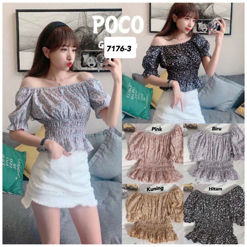 atasan poco crop motif import 7176-3