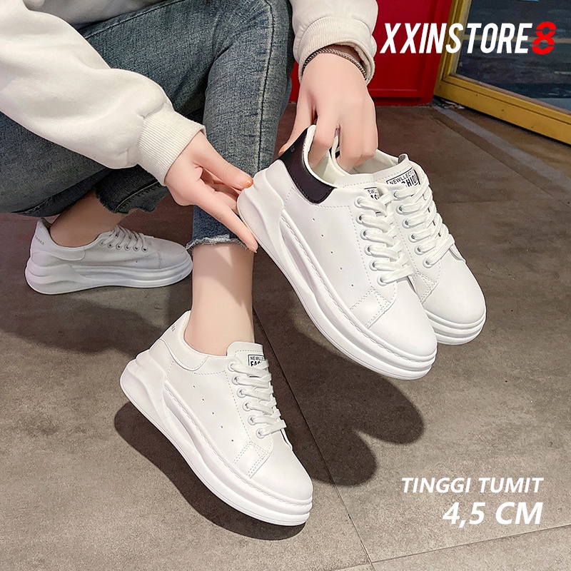 【CUCI GUDANG 】Sepatu Sneakers wanita putih Korea baru siswa bersol tebal sepatu olahraga kasual bernapas