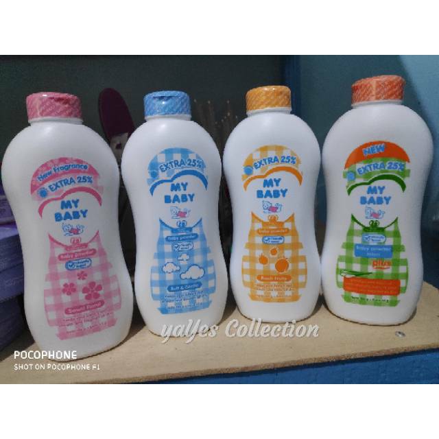 my baby powder 50 - 125 - 150 gr plus mybaby bedak bayi tabur extra 25 perawatan bayi biang keringat