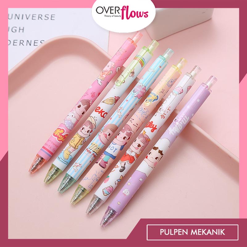 OVERFLOWS.ID Pulpen Mekanik Milky Warna Pastel Bolpoin Lucu Murah Import Pen Karakter