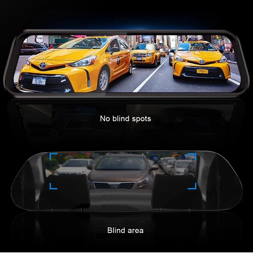 Car DVR Stream Rearview Mirror Dash 9.66 Inchi IPS Touch Screen Full HD 1080P