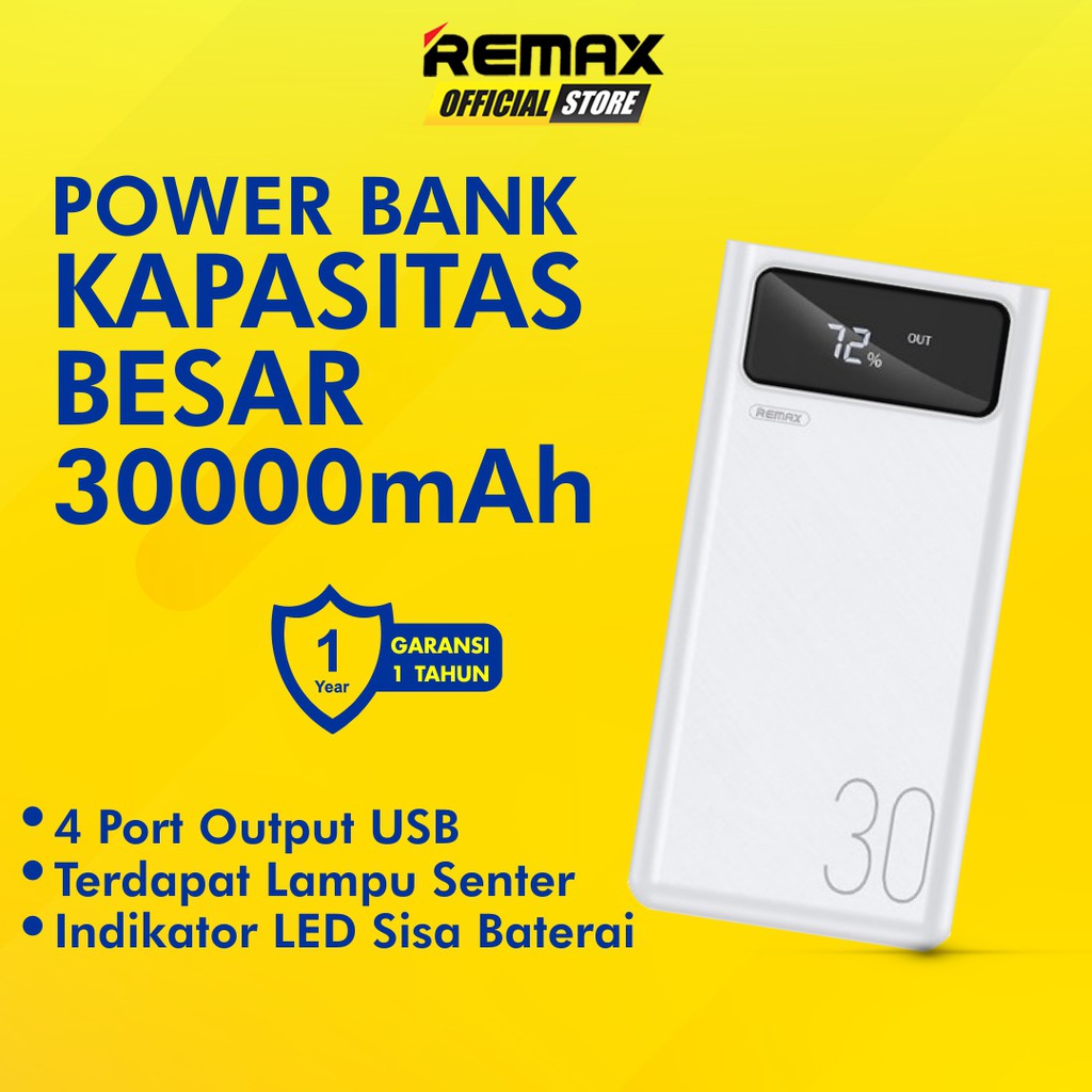 REMAX Mengine Powerbank 30000mAh 4 Output LED Flashlight RPP-112